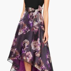 Women’s Formal Dress Size 14W SLNY Black Purple Floral Tie Hi-low Tie Waist Gown