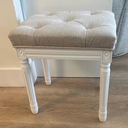 White Upholstered Vanity Stool 