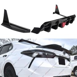 WheelX 3pcs Rear Diffuser With Led Red Brake Light Compatible With 2018-2024 Toyota Camry SE XSE