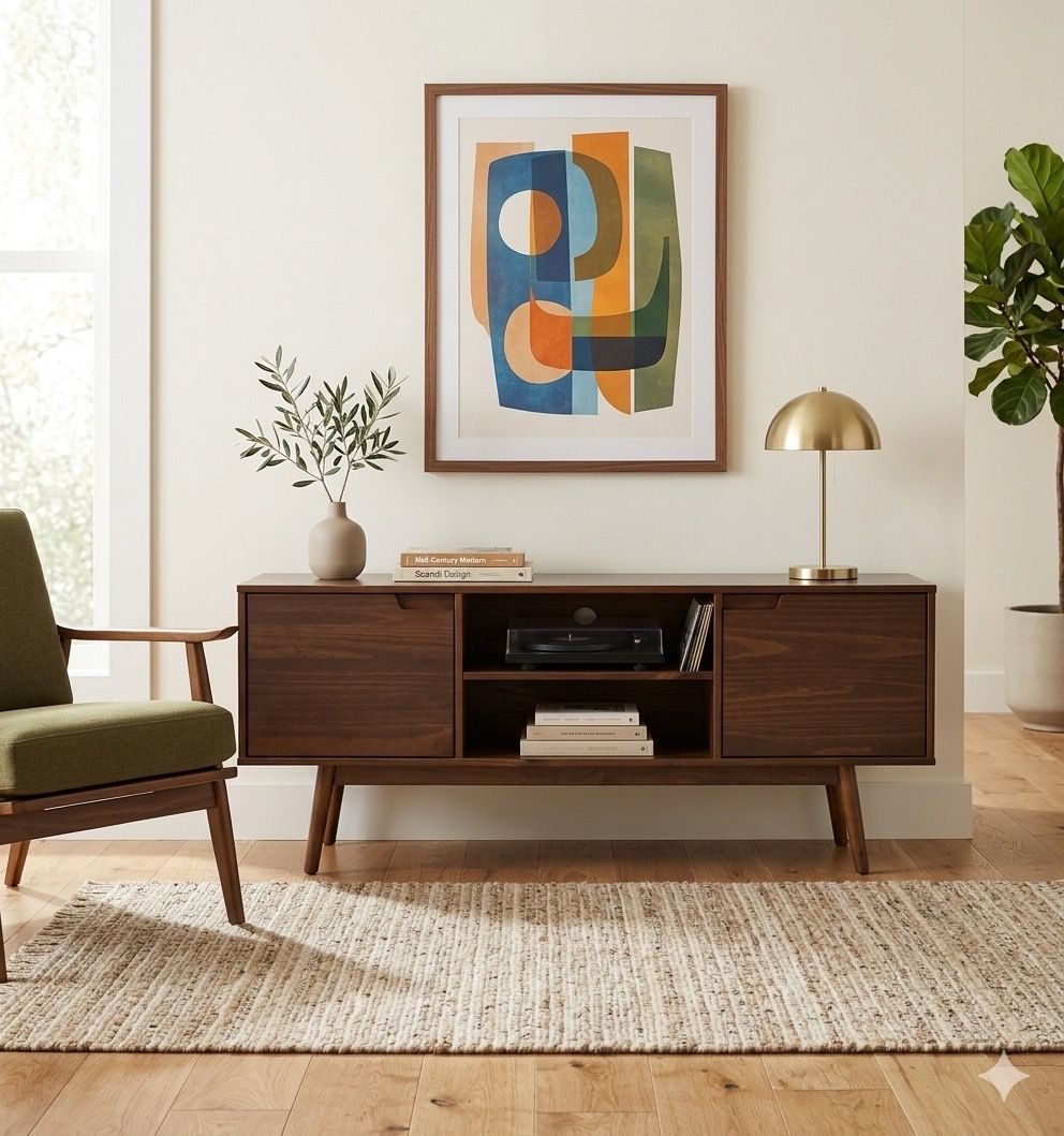 Solid Wood Mid-Century Modern TV Stand