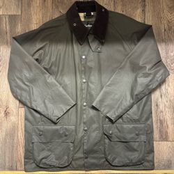Vintage Barbour Beaufort Waxed Jacket Size 44 Sage Green Made in England (With Liner)