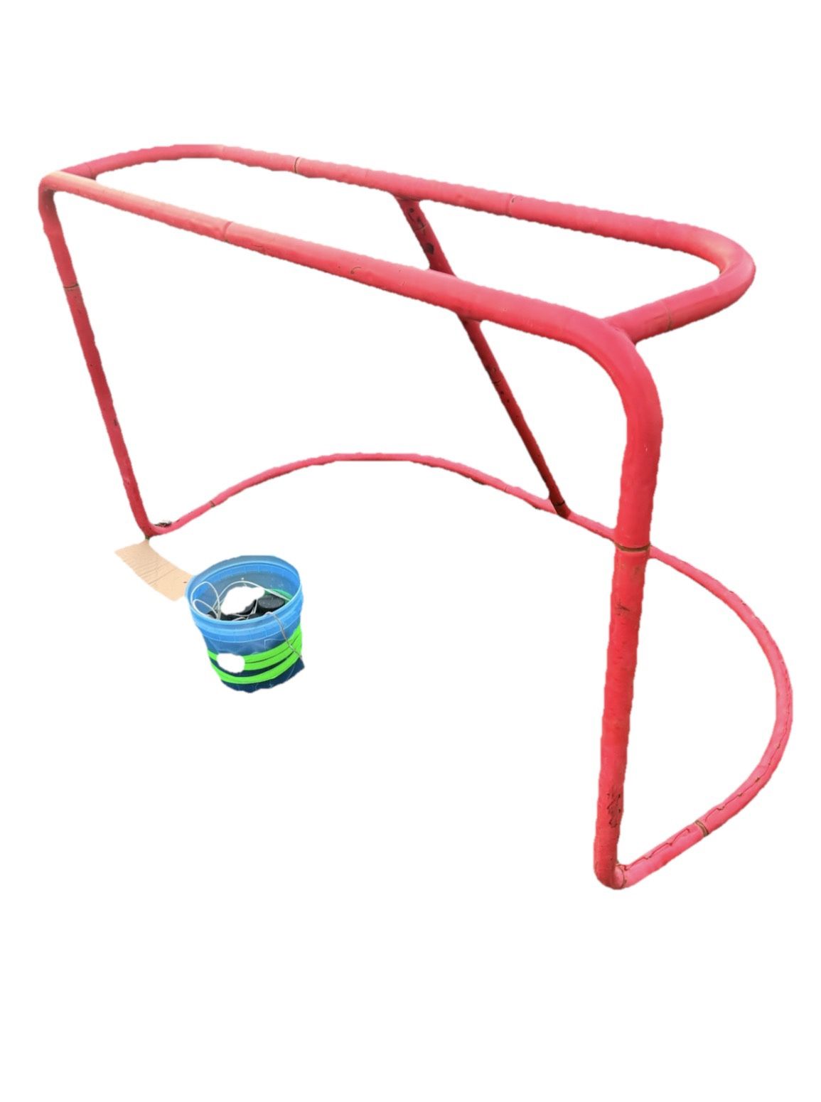 Hockey Goal With Bucket Of Pucks