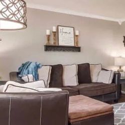 Brown Oversized Couch, Chair, and Ottoman