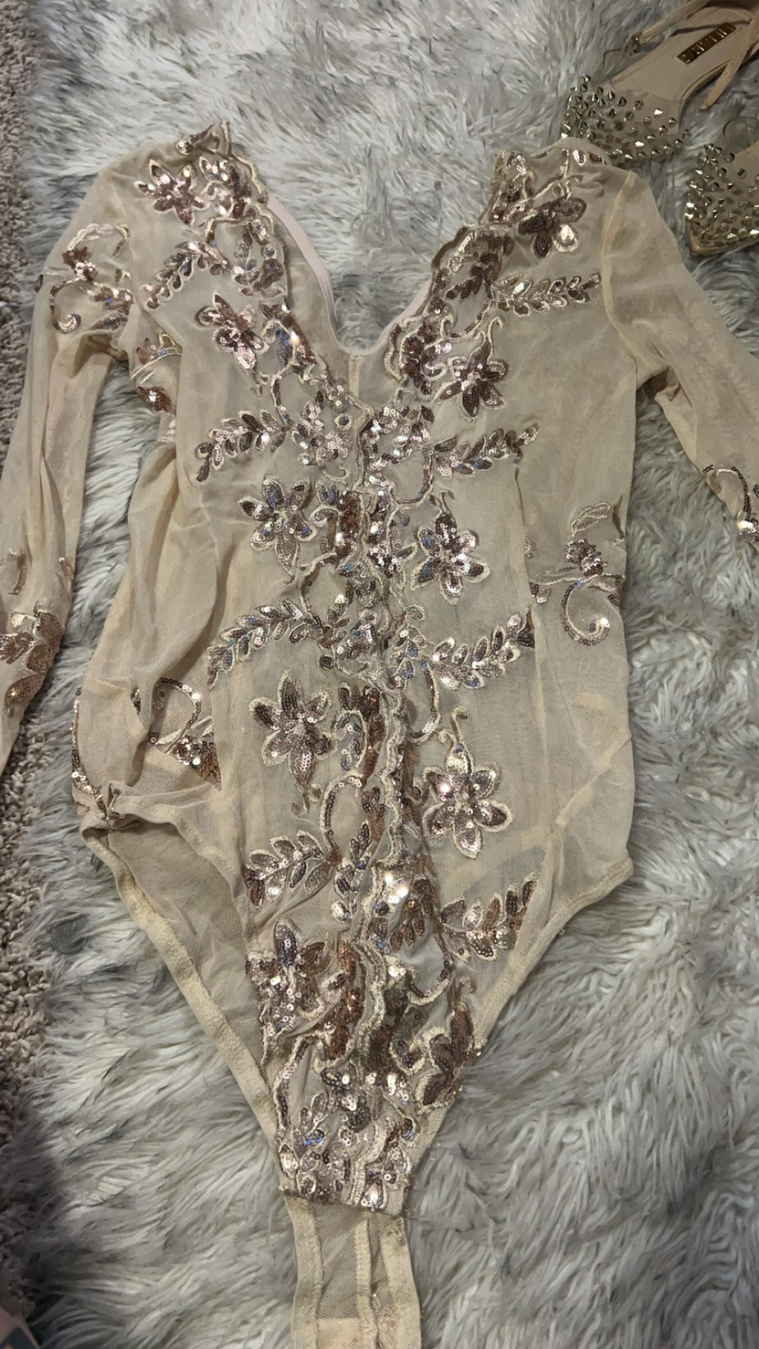 Sequin Embroidered Bodysuit Small 