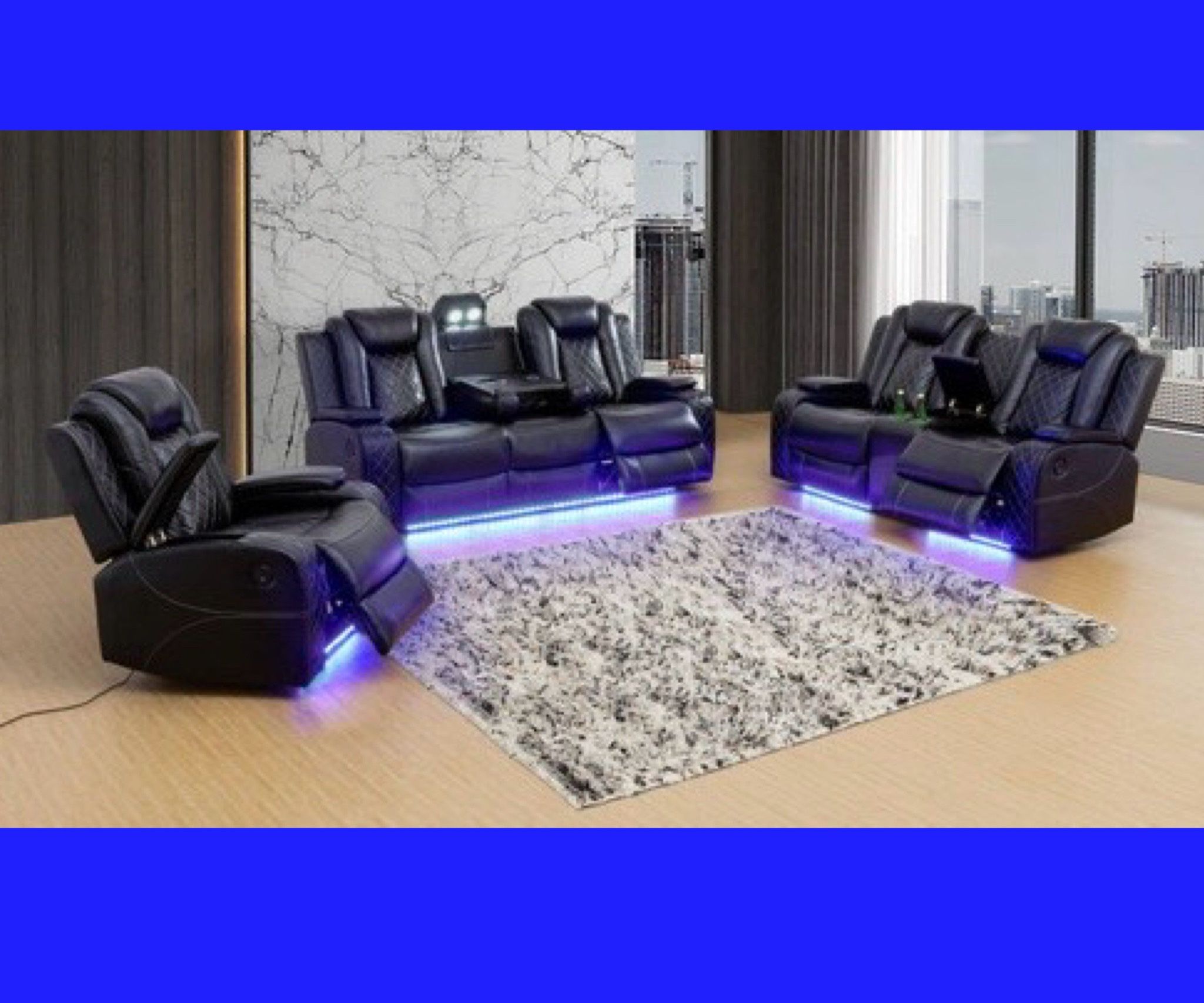 💥FREE DELIVERY💥Brand New POWER, LED, USB  3PC Reclining Sofa Loveseat Chair Set 