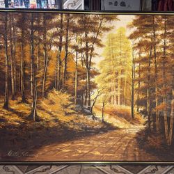Autumn Woodland Landscape - Original Oil Painting by Walter Sherwood". 50x62