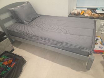 Kids gray twin bed (no mattress)