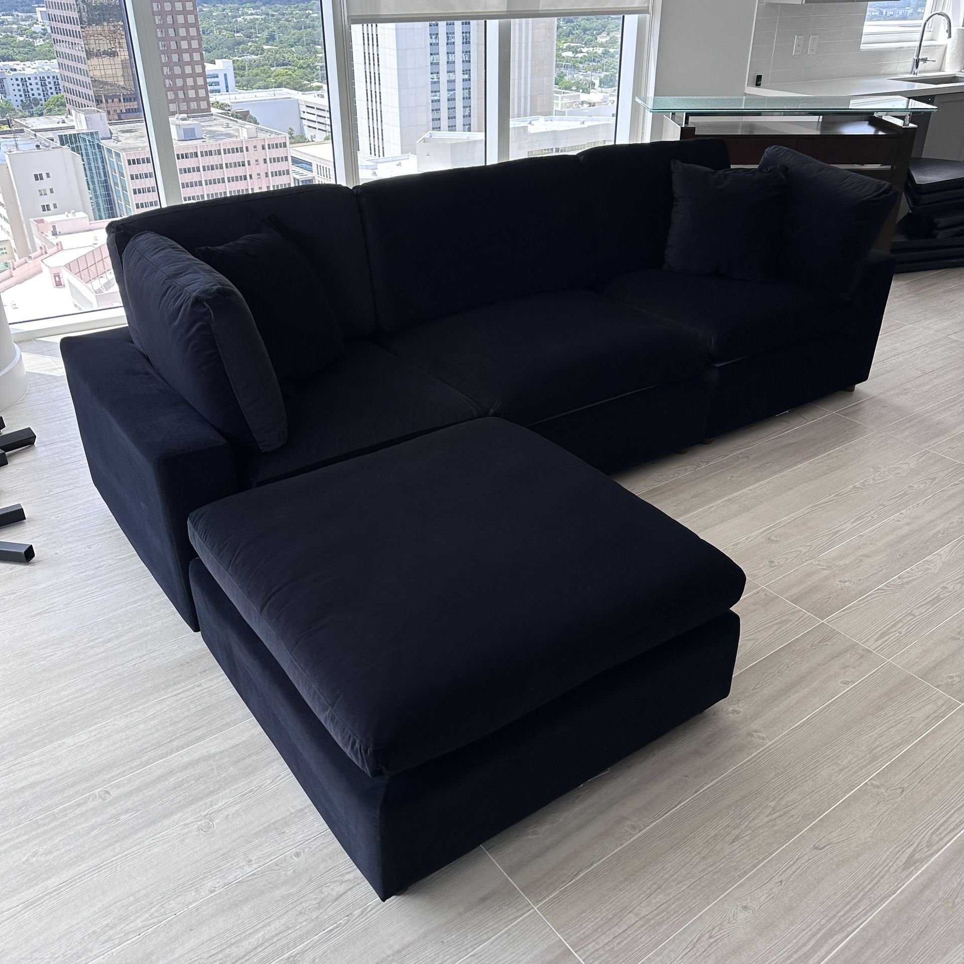 New Black Velvet Cloud Couch Sectional