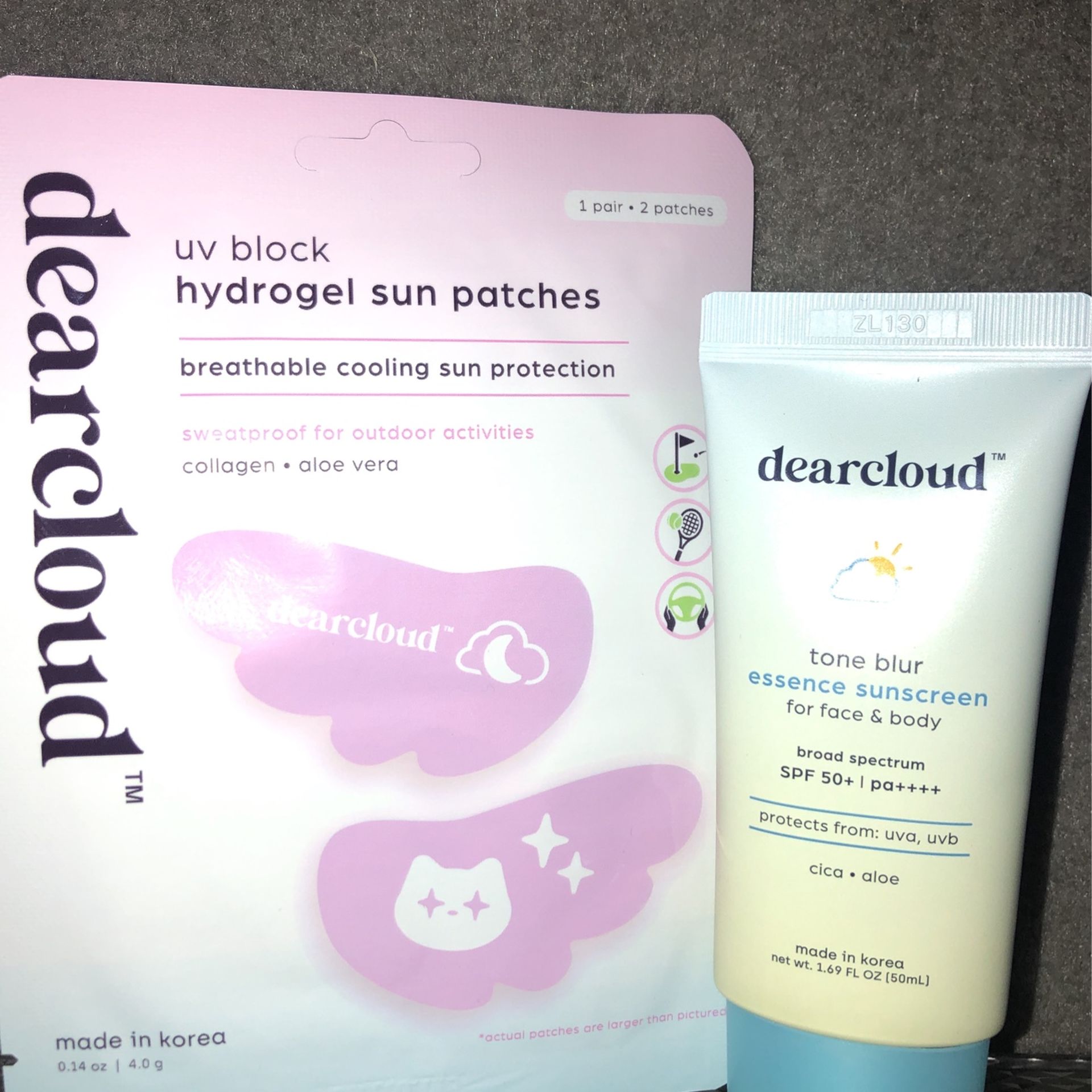Brand NEW! ☁️ DearCloud Sun/Skin Care Products - essence sunscreen & uv block hydrogel patches (((PENDING PICK UP)))