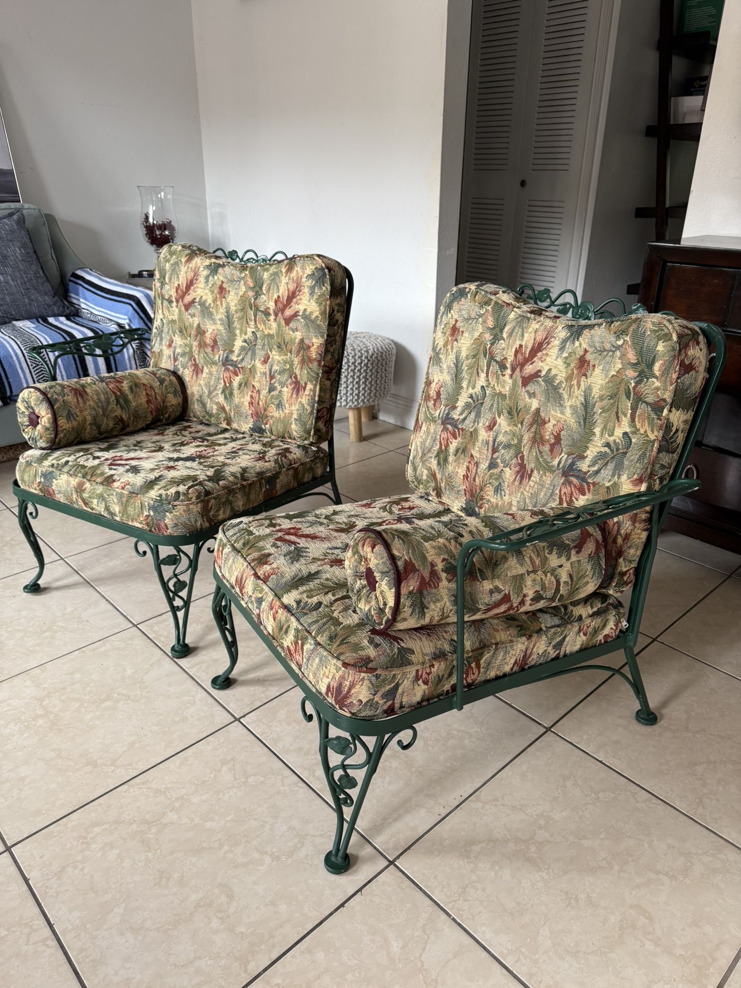 Chairs | Loveseat Vintage Wrought Iron 2 Piece with Floral Cushions
