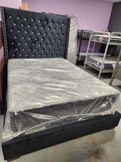 Queen bed frame with mattress set 12" pillow top