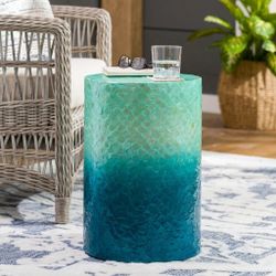 Teal Ombre Textured Cylinder Side Table