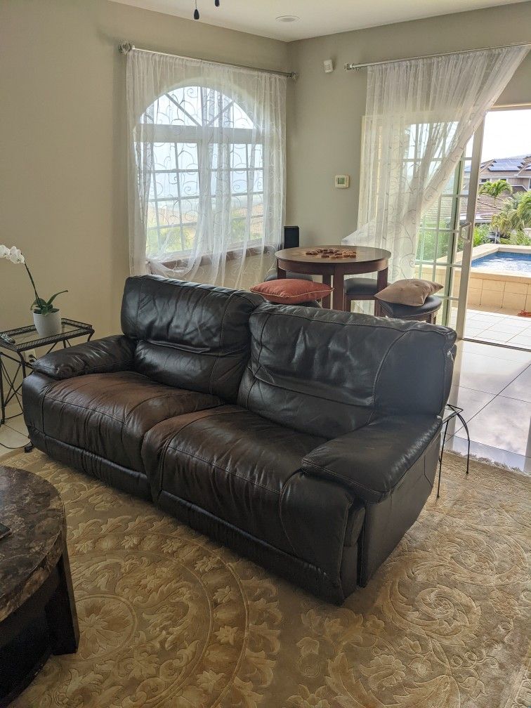 Brown Genuine Leather Sofa Couch - Electric Recliner