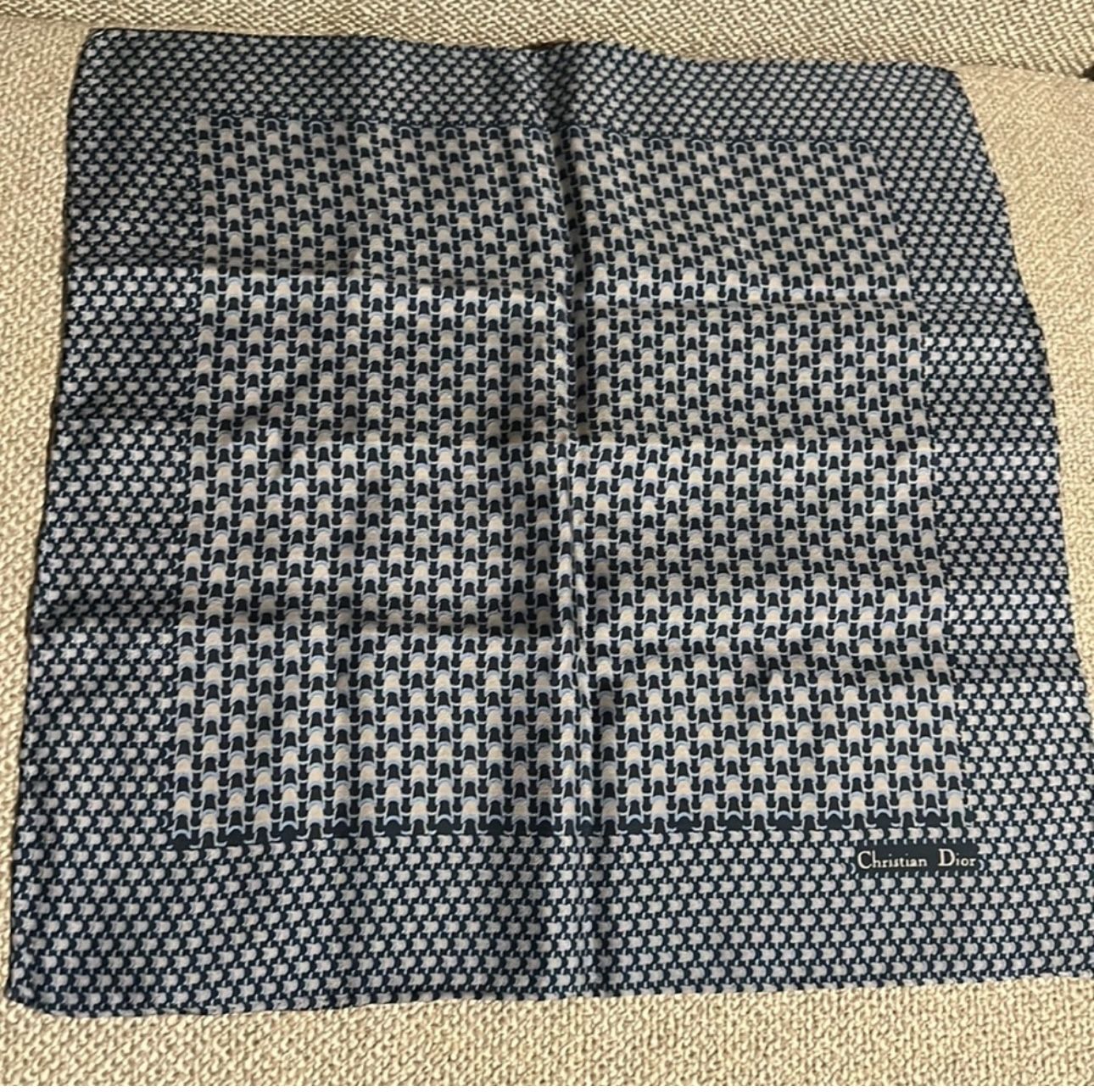 Vintage Authentic Christian Dior Scarf Handkerchief -Navy