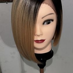 Synthetic Blend Ombre Bob Side Part Lace Front Wig