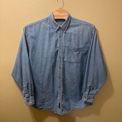 Men’s Tall 3XL Vintage Port Authority Blue Original Denim Button Down Shirt