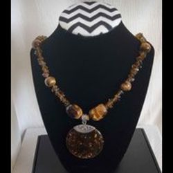 Tiger eye stone necklace with amber.