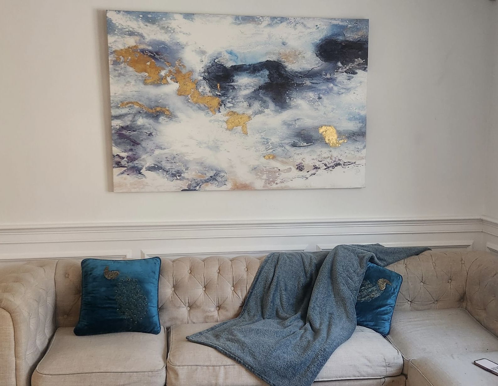 Golden Drift: Abstract Oceanic Canvas Art