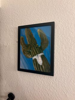 Framed Cactus Painting Wall Art