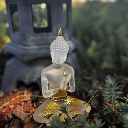 Serene Buddha Figurine With Gold Leaf Design 