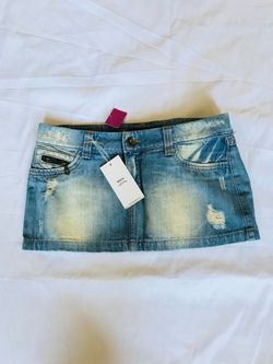 Blue and white denim skirt