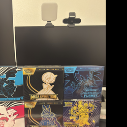 Pokemon ETB LOT (mega evolution, white flare, black bolt, phantasmal flames, surging sparks)