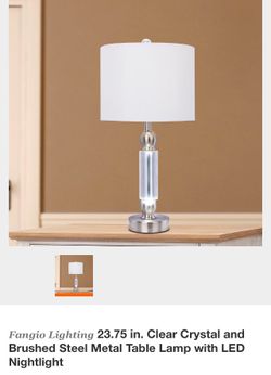 23.75 IN BRUSHED STEEL METAL TABLE LAMP WITH LED NIGHT LIGHT
