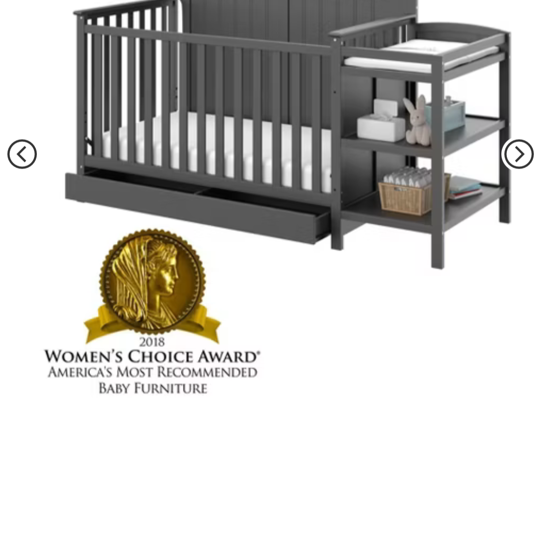 Gray Convertible Crib with Changing Table Storage
