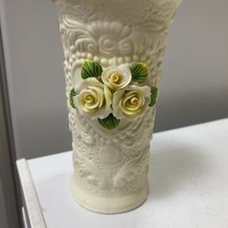 Handmade Cornerstone Creations Porcelain Ornate Vase With Applied Yellow Roses  