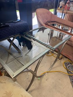 Glass Top Metal Side Tables Set of 2