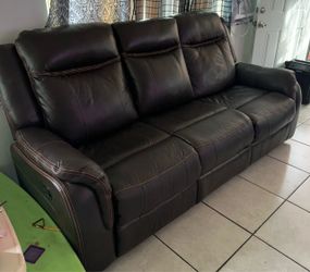 Dark Brown Leather Reclining Sofa