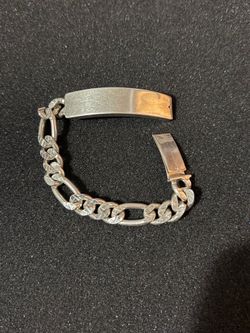 Plata 925 Esclava Fígaro con placa sólida  7.5” de largo  11mm