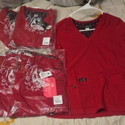 NEW SCRUBS 2 SETS AND ONE EXTRA TOP-RED