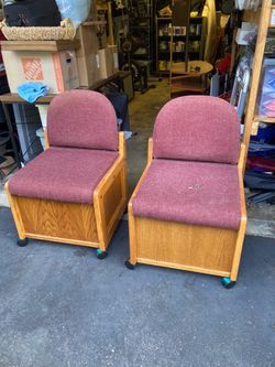 Pair of Oak Rolling Storage Chairs