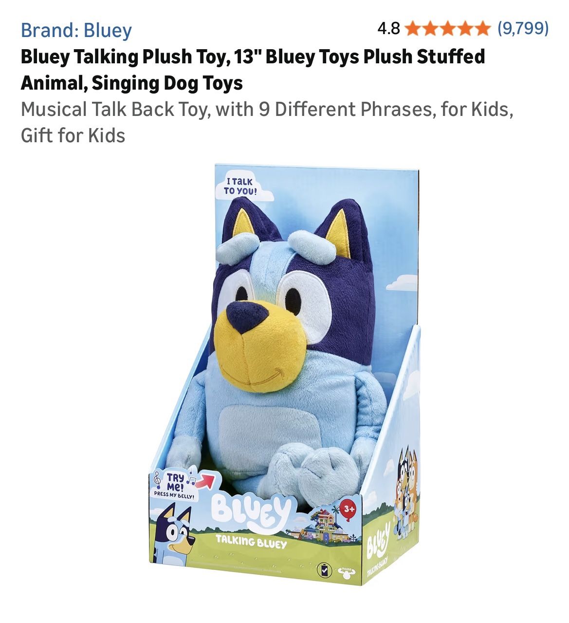 New Unopened Musical  13” Talking Bluey Plush Toy 
