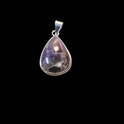 925 Fine Solid Stamped Sterling Silver. Genuine Amethyst Lace AAA Pendant 1 2/3 Inch. Not Plated Or Filled