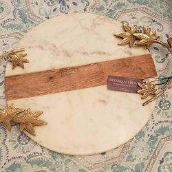 Marble And Wood Serving Platter 12 Inches