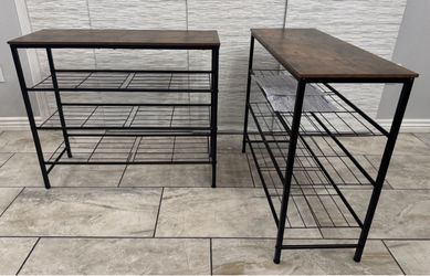Set of 2 NEW 4 Tier Shoe Rack Black Metal with Shelf ( 25”H x 24.8” Wx 11.81” D)
