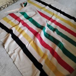 Vintage 60s JC Penney Polar Star Golden Dawn 100% Wool Striped Blanket Throw 