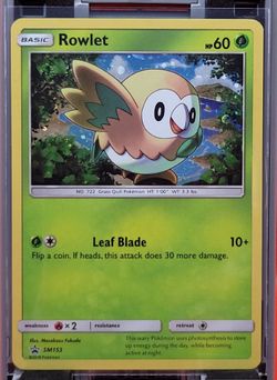 Rowlet SM153 Sun & Moon Black Star Promo, 2 Holo Swirls, Pokemon Card LP/MP