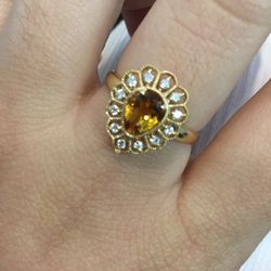 14K Yellow Gold Pear Citrine  Designer Allison Kaufman Lady’s Ring 