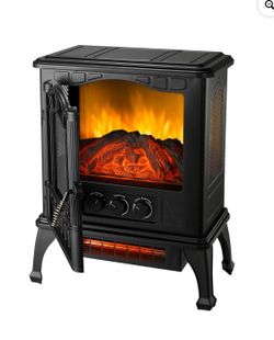 2-Setting 3D Electric Stove Heater with Life-like Flame, Black