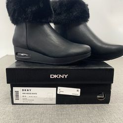 Brand New! DKNY Abri Wedge Bootie Women's Boots‎ Faux Fur Zipper Closure Size 6
