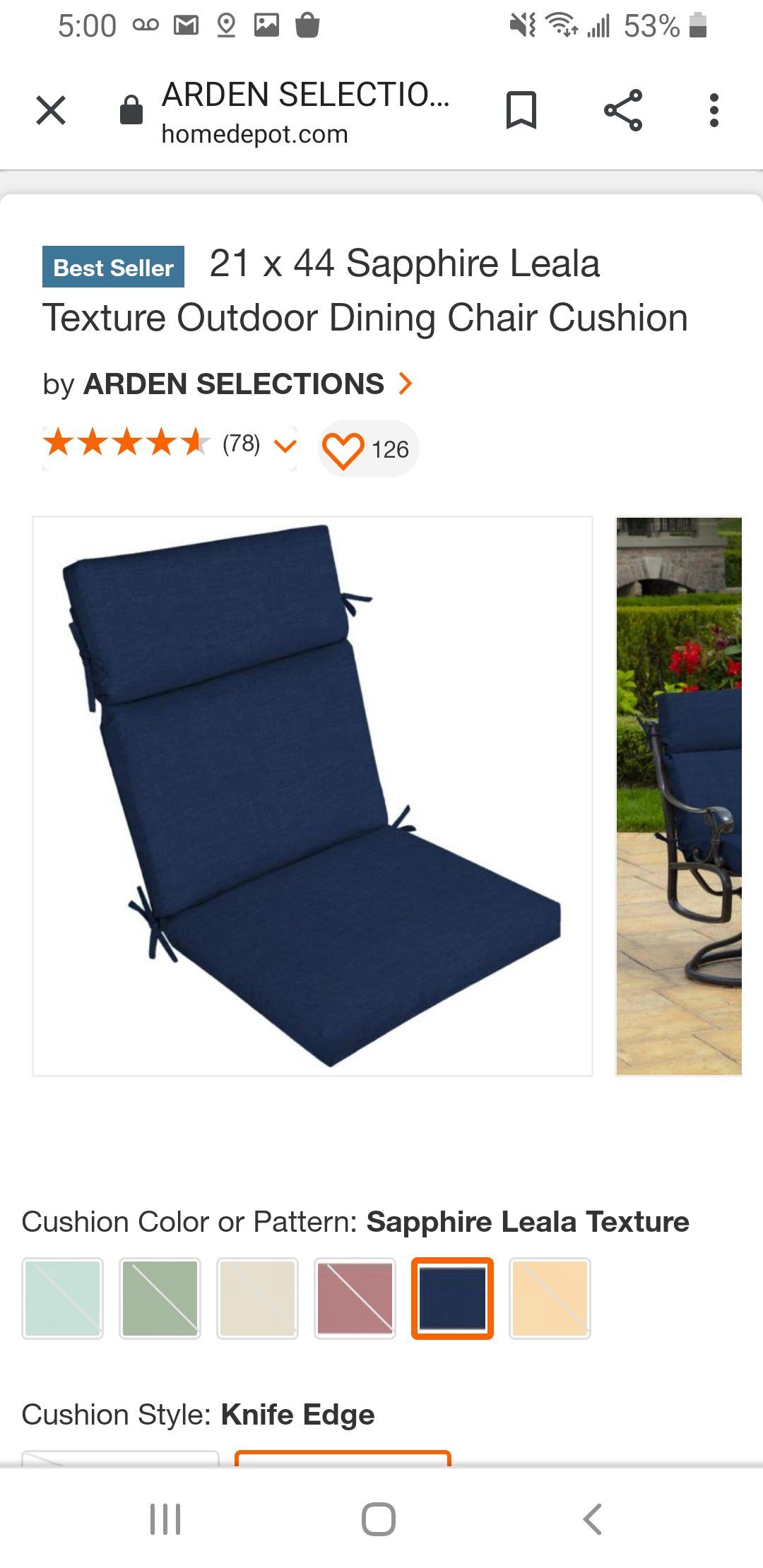 21 x 44 Sapphire Leala Texture Outdoor Dining Chair Cushion Outdoor