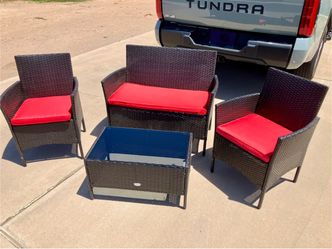 Patiojoy 4-Piece Rattan Patio Conversation Set Cushioned Sofa with Coffee Table Excellent Condition