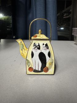 VTG Enamel on Brass Miniature Tea Pot 