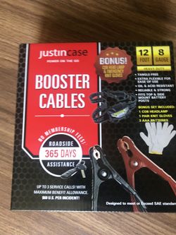 Justin Case 12 Foot 8 Gauge Jumper  Cables with Headlamp and Gloves 165 Amps