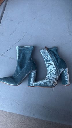 Bright blue velvet heels