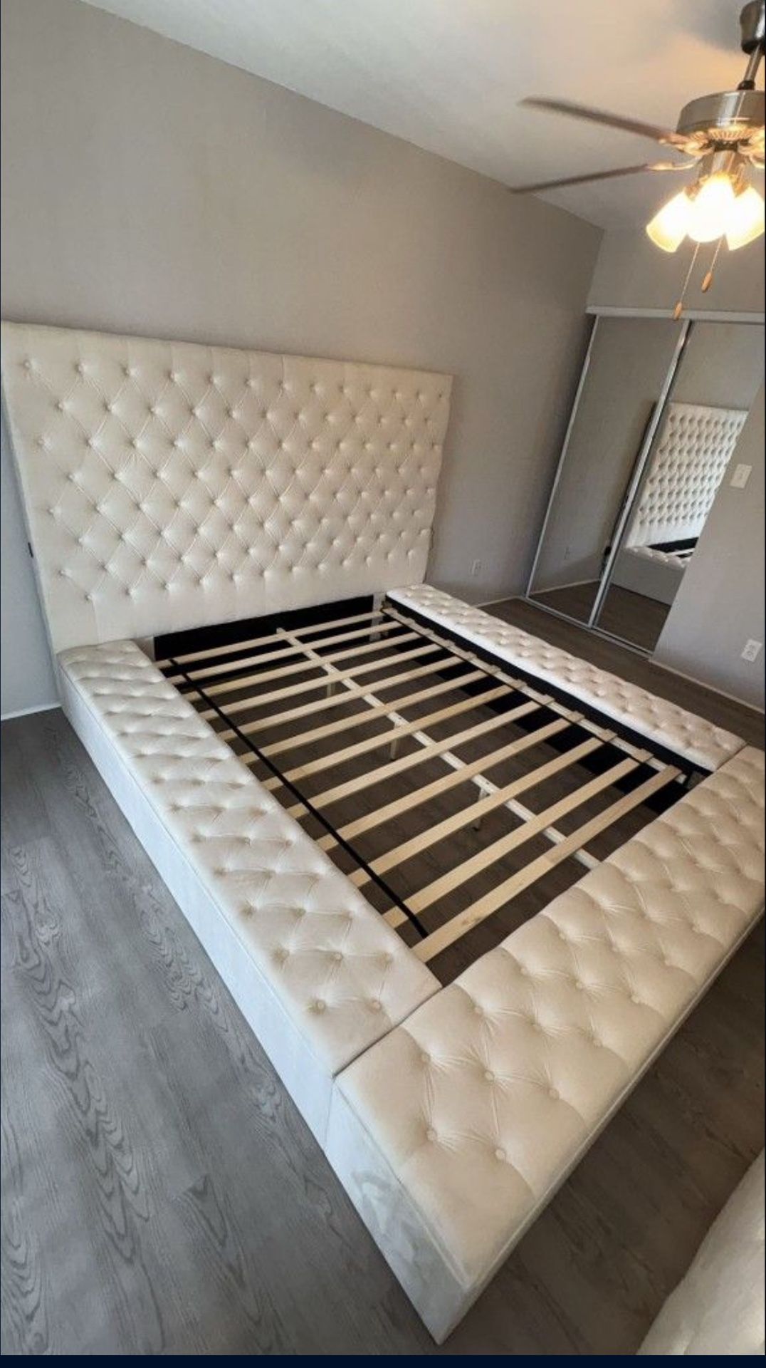 White Platform Bed Ivory Velvet New Finance Available