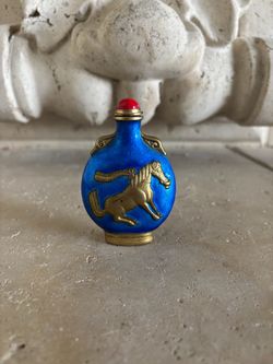 Chinese Blue Enamel Brass Snuff Bottle